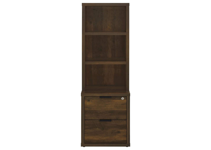 802713 Westpark 3-shelf Bookcase USB and Lockable Drawer Dark Pine