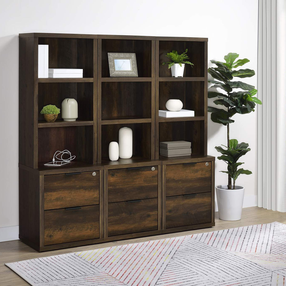 802713 Westpark 3-shelf Bookcase USB and Lockable Drawer Dark Pine