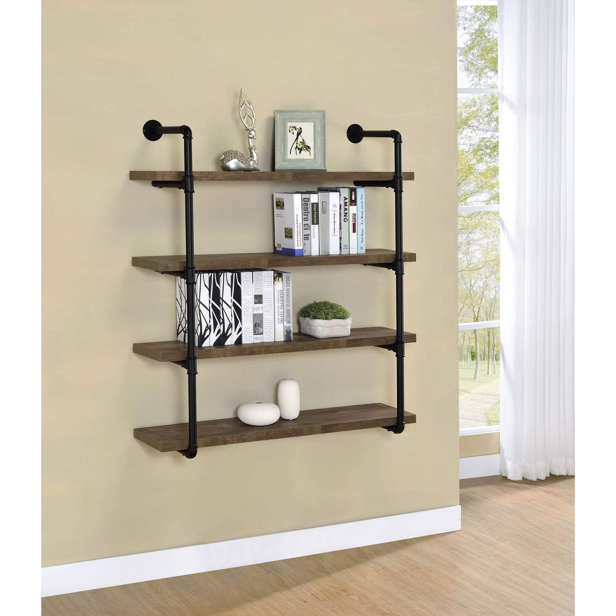 804417 Elmcrest 39-inch 4-shelf Wall Bookshelf Rustic Oak