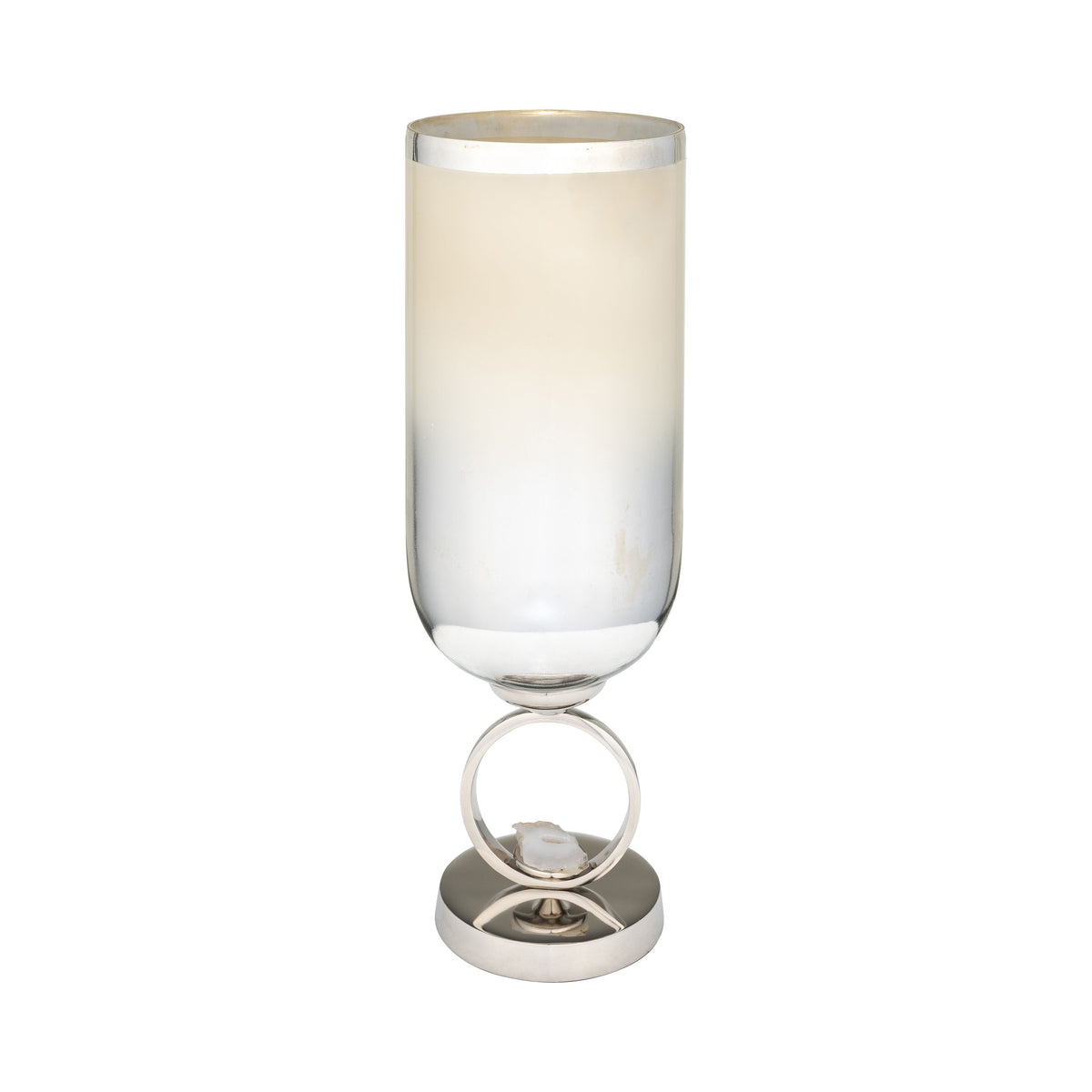 Glass Vase With Metal Base Stone Accent 17" - Pearl