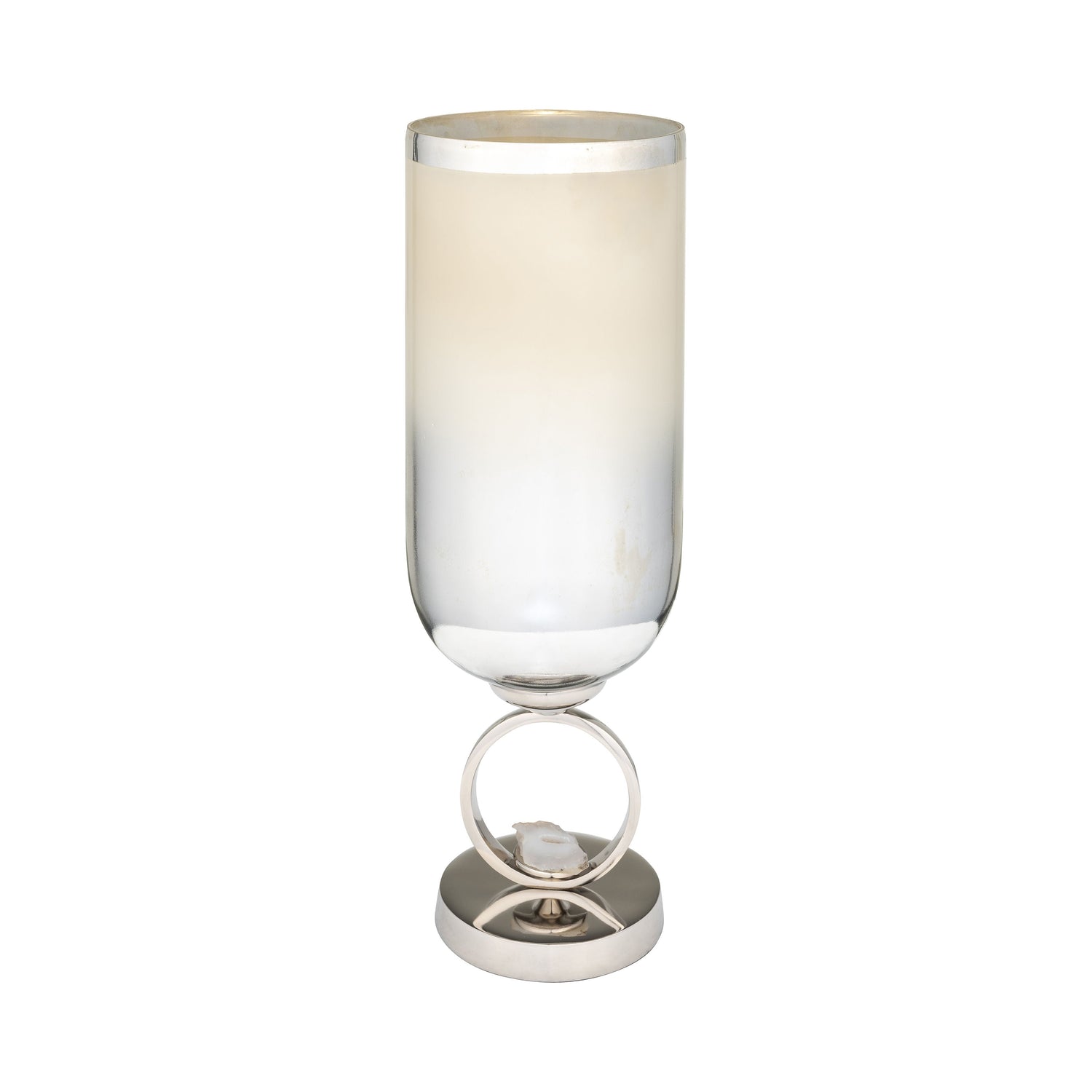 Glass Vase With Metal Base Stone Accent 17" - Pearl