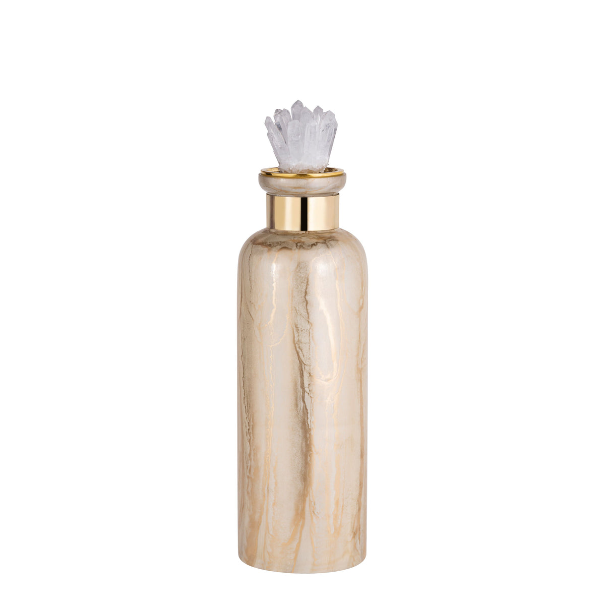 18" Frances Medium Quartz Crystal Cluster Glass Bottle - Gold