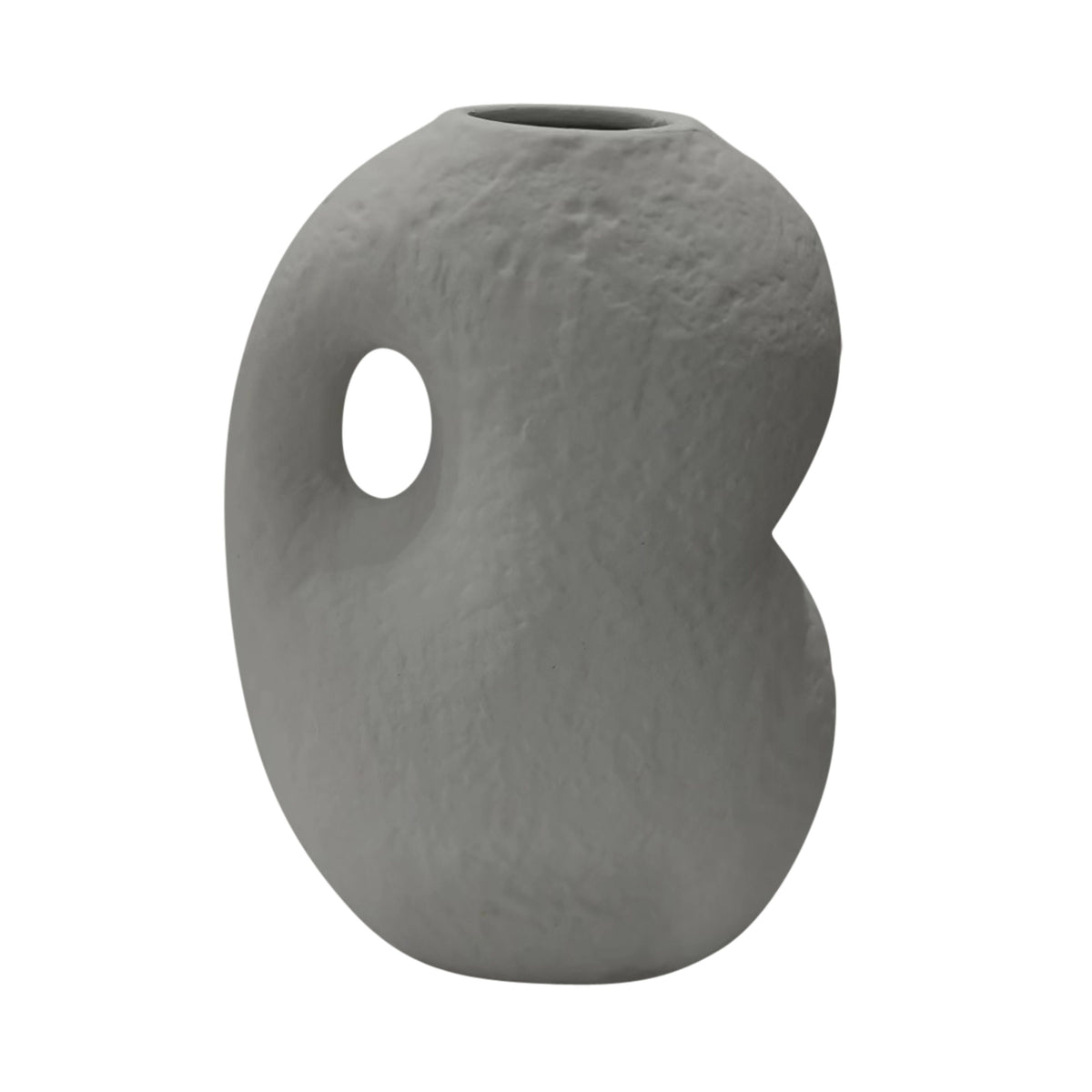 11" B - Shape Rough Textured Handle Vase - White