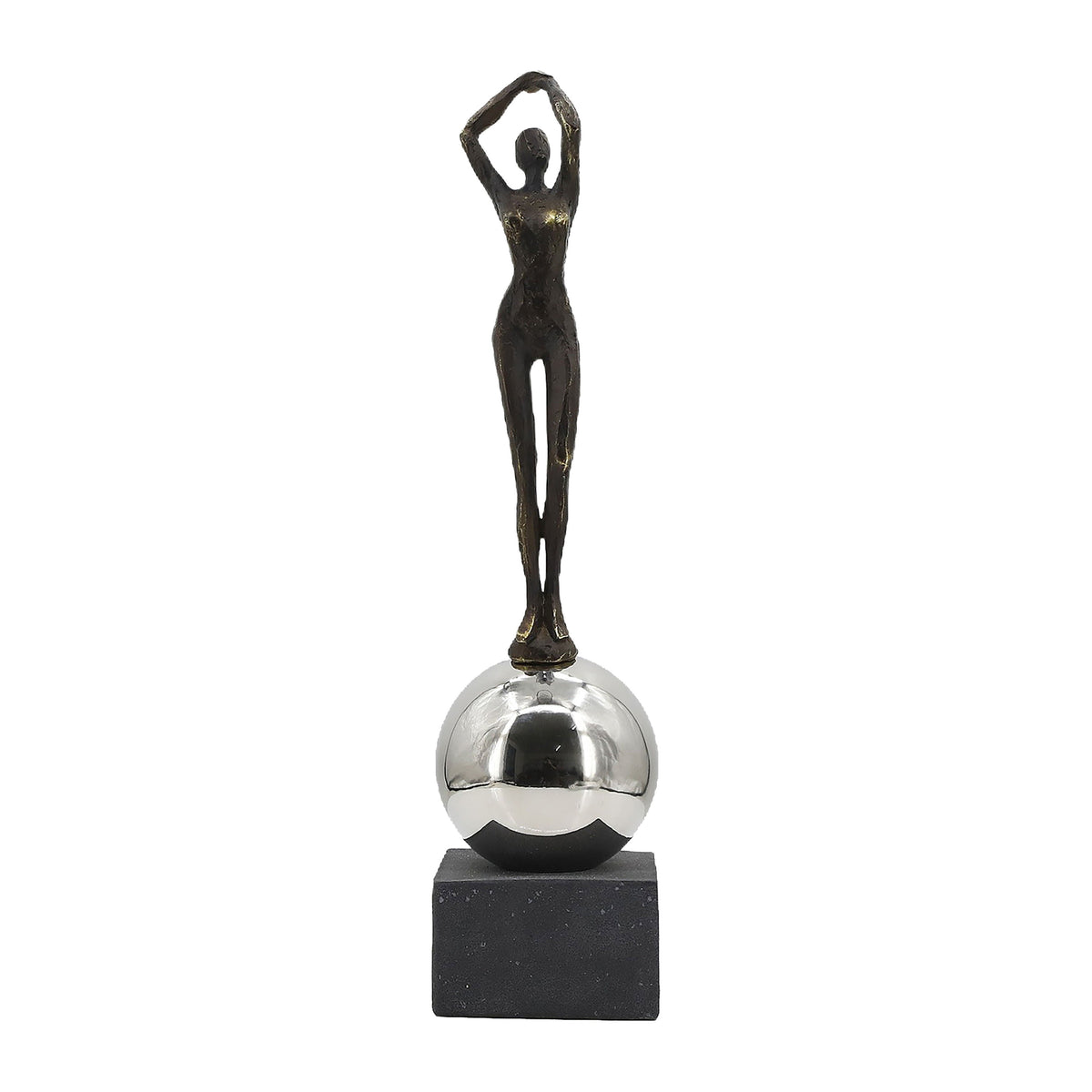 22" Augustine Female Statuary With Steel Sphere - Gold