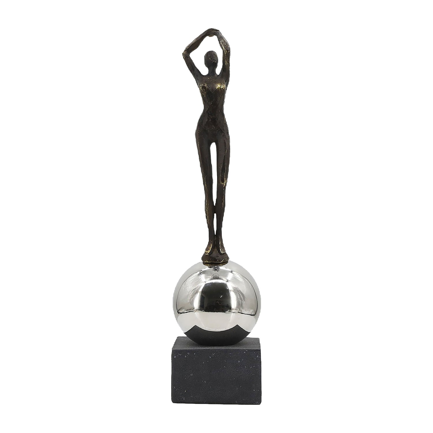 22" Augustine Female Statuary With Steel Sphere - Gold