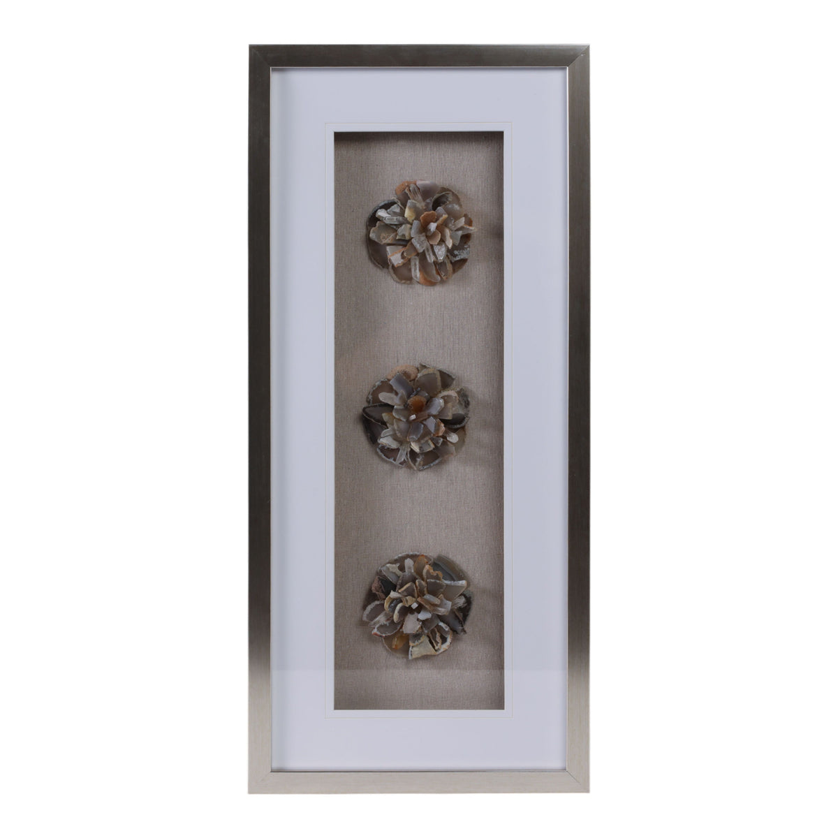 Evard Agate Stone Flower Shadowbox Art - Gray / White