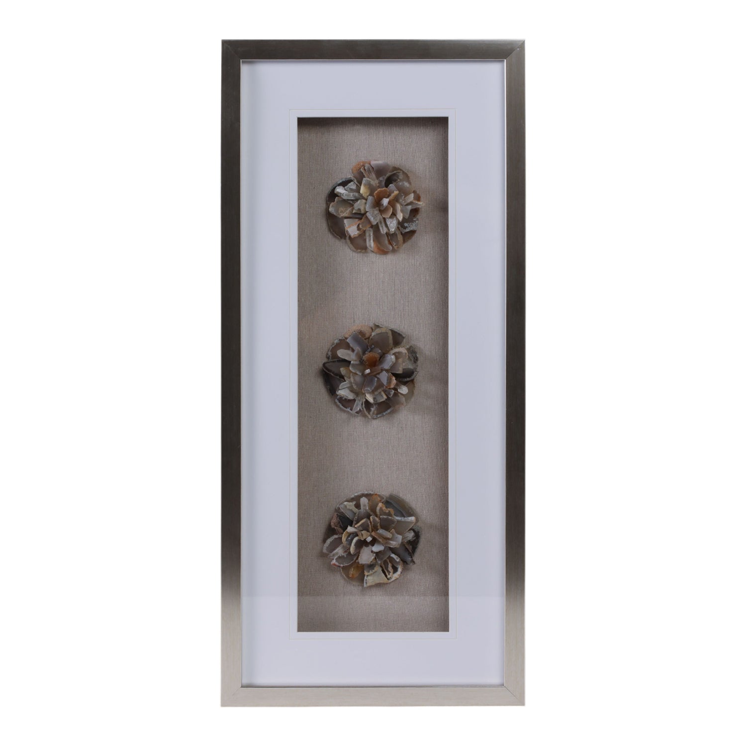 Evard Agate Stone Flower Shadowbox Art - Gray / White