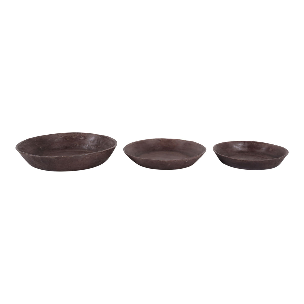 12" / 15" / 17" Paper Mache Low Bowls (Set of 3) - Brown