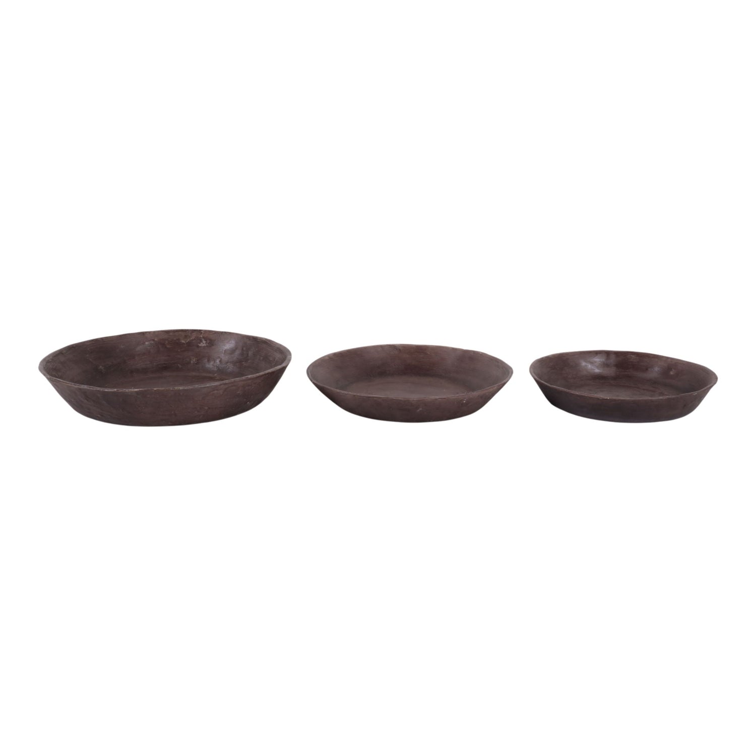12" / 15" / 17" Paper Mache Low Bowls (Set of 3) - Brown