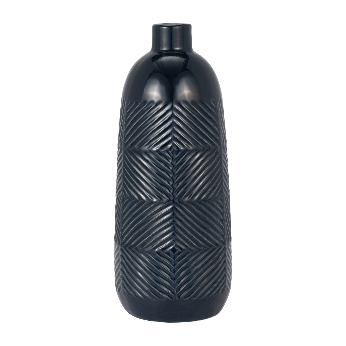 Textured Lines Vase - Navy Blue