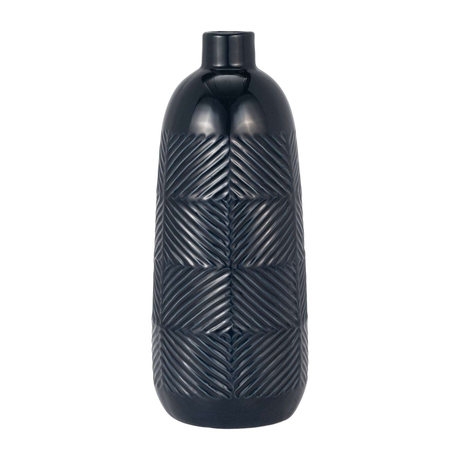 Textured Lines Vase - Navy Blue