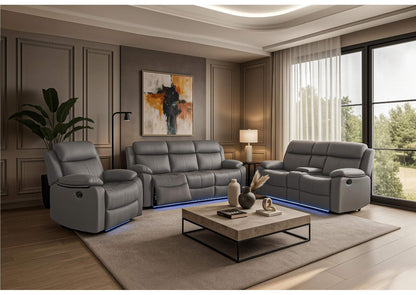 U6026-GREY_PU_46A-RS_CRLS_W_SPKR U6026 GREY POLYURETHANE 46A REC SOFA - CONSOLE REC LOVESEAT WITH SPEAKER