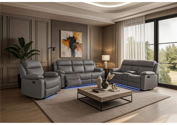 U6026-GREY_PU_46A-RS_CRLS_W_SPKR U6026 GREY POLYURETHANE 46A REC SOFA - CONSOLE REC LOVESEAT WITH SPEAKER