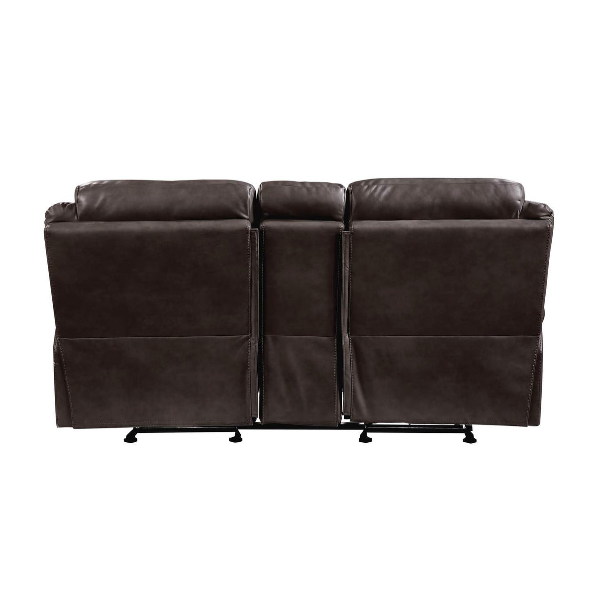 8206BRW-2 Aram Double Glider Reclining Love Seat with Center Console, Receptacles and USB Ports