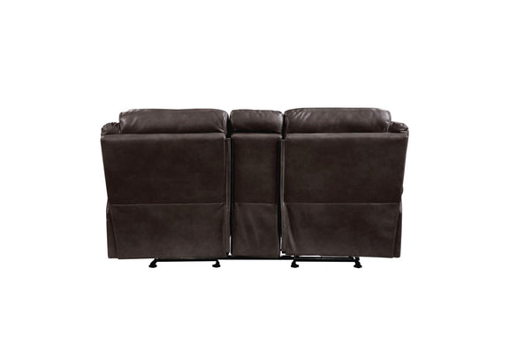 8206BRW-2 Aram Double Glider Reclining Love Seat with Center Console, Receptacles and USB Ports