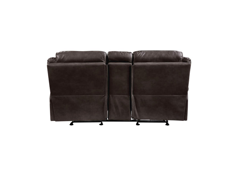 8206BRW-2 Aram Double Glider Reclining Love Seat with Center Console, Receptacles and USB Ports