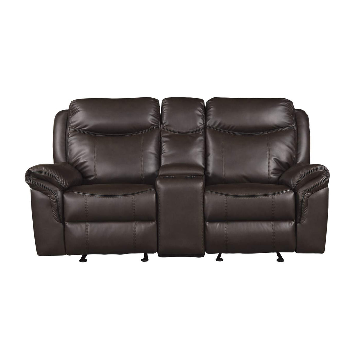 8206BRW-2 Aram Double Glider Reclining Love Seat with Center Console, Receptacles and USB Ports