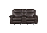 8206BRW-2 Aram Double Glider Reclining Love Seat with Center Console, Receptacles and USB Ports