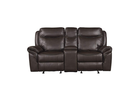 8206BRW-2 Aram Double Glider Reclining Love Seat with Center Console, Receptacles and USB Ports