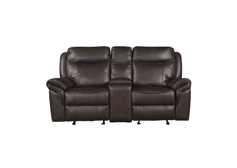 8206BRW-2 Aram Double Glider Reclining Love Seat with Center Console, Receptacles and USB Ports