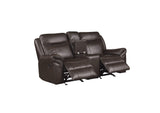 8206BRW-2 Aram Double Glider Reclining Love Seat with Center Console, Receptacles and USB Ports