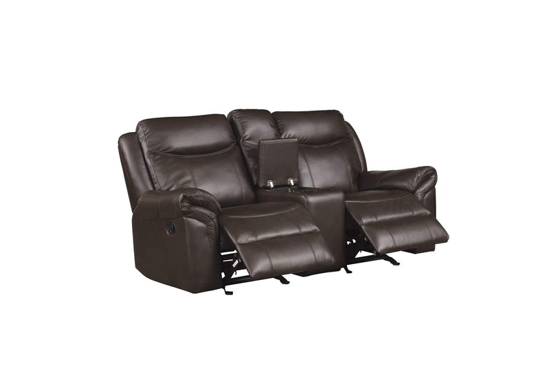 8206BRW-2 Aram Double Glider Reclining Love Seat with Center Console, Receptacles and USB Ports