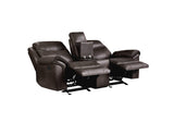 8206BRW-2 Aram Double Glider Reclining Love Seat with Center Console, Receptacles and USB Ports