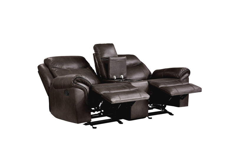 8206BRW-2 Aram Double Glider Reclining Love Seat with Center Console, Receptacles and USB Ports