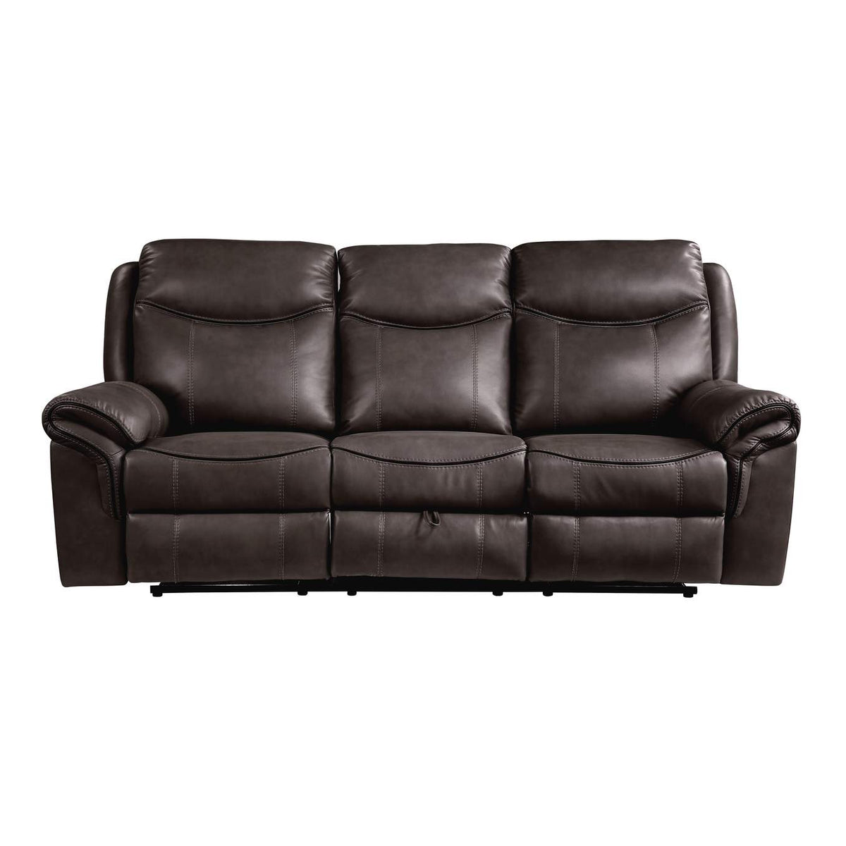 8206BRW-3 Aram Double Reclining Sofa with Center Drop-Down Cup Holders, Receptacles, Hidden Drawer and USB Ports