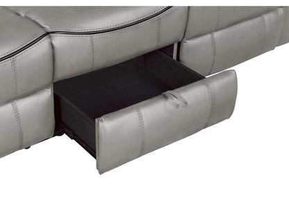 8206GRY-3 Aram Double Reclining Sofa with Center Drop-Down Cup Holders, Receptacles, Hidden Drawer and USB Ports
