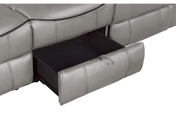 8206GRY-3 Aram Double Reclining Sofa with Center Drop-Down Cup Holders, Receptacles, Hidden Drawer and USB Ports