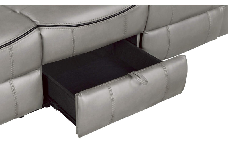 8206GRY-3 Aram Double Reclining Sofa with Center Drop-Down Cup Holders, Receptacles, Hidden Drawer and USB Ports