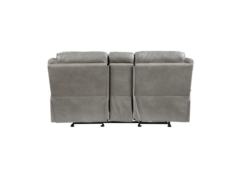 8206GRY-2 Aram Double Glider Reclining Love Seat with Center Console, Receptacles and USB Ports