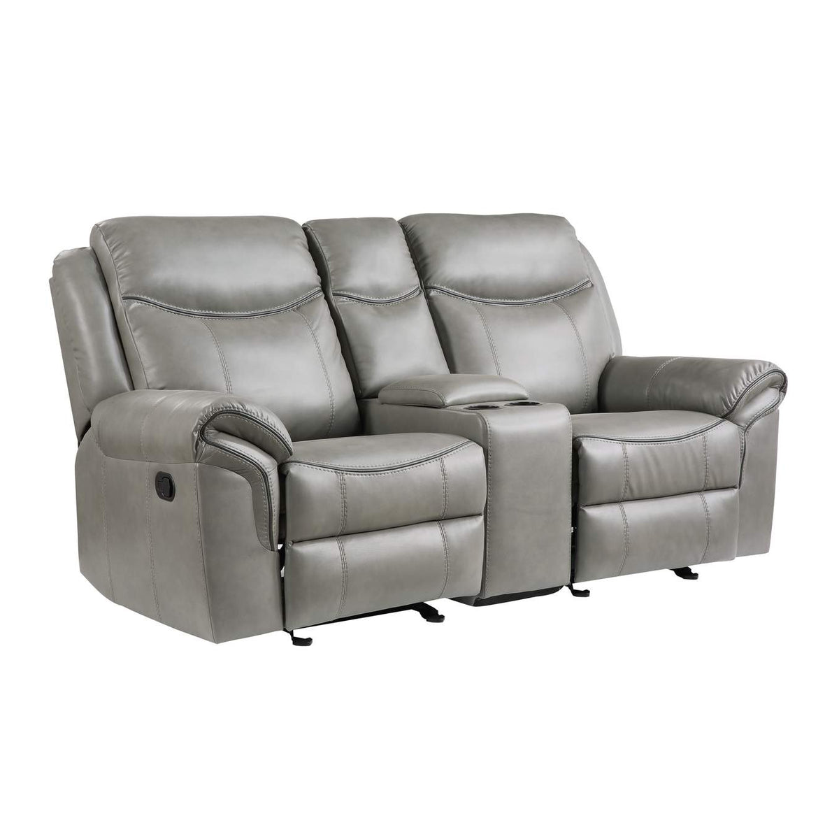 8206GRY-2 Aram Double Glider Reclining Love Seat with Center Console, Receptacles and USB Ports
