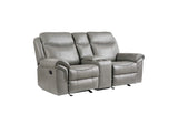 8206GRY-2 Aram Double Glider Reclining Love Seat with Center Console, Receptacles and USB Ports