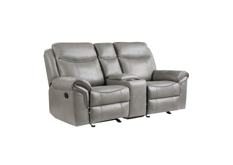8206GRY-2 Aram Double Glider Reclining Love Seat with Center Console, Receptacles and USB Ports