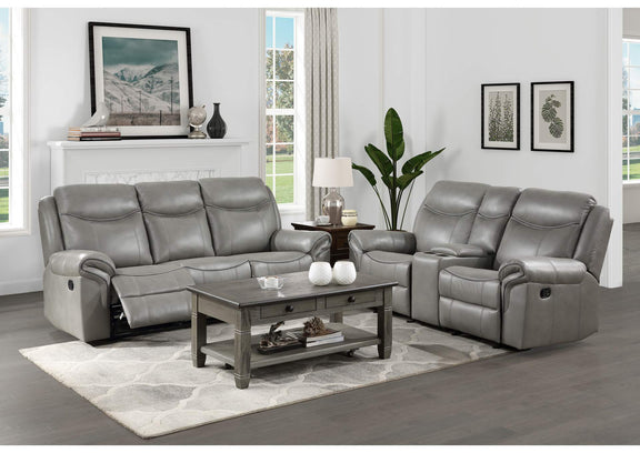 8206GRY-2 Aram Double Glider Reclining Love Seat with Center Console, Receptacles and USB Ports