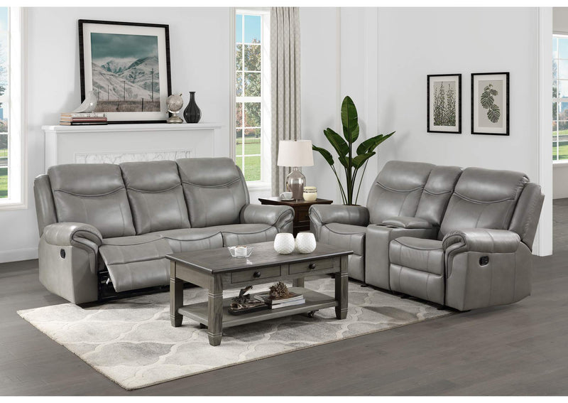 8206GRY-2 Aram Double Glider Reclining Love Seat with Center Console, Receptacles and USB Ports
