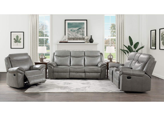 8206GRY-2 Aram Double Glider Reclining Love Seat with Center Console, Receptacles and USB Ports