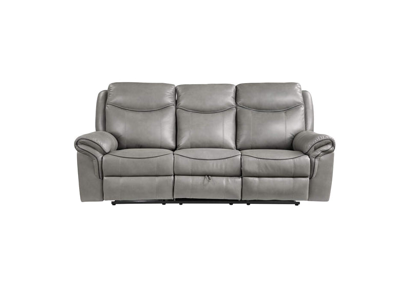 8206GRY-3 Aram Double Reclining Sofa with Center Drop-Down Cup Holders, Receptacles, Hidden Drawer and USB Ports