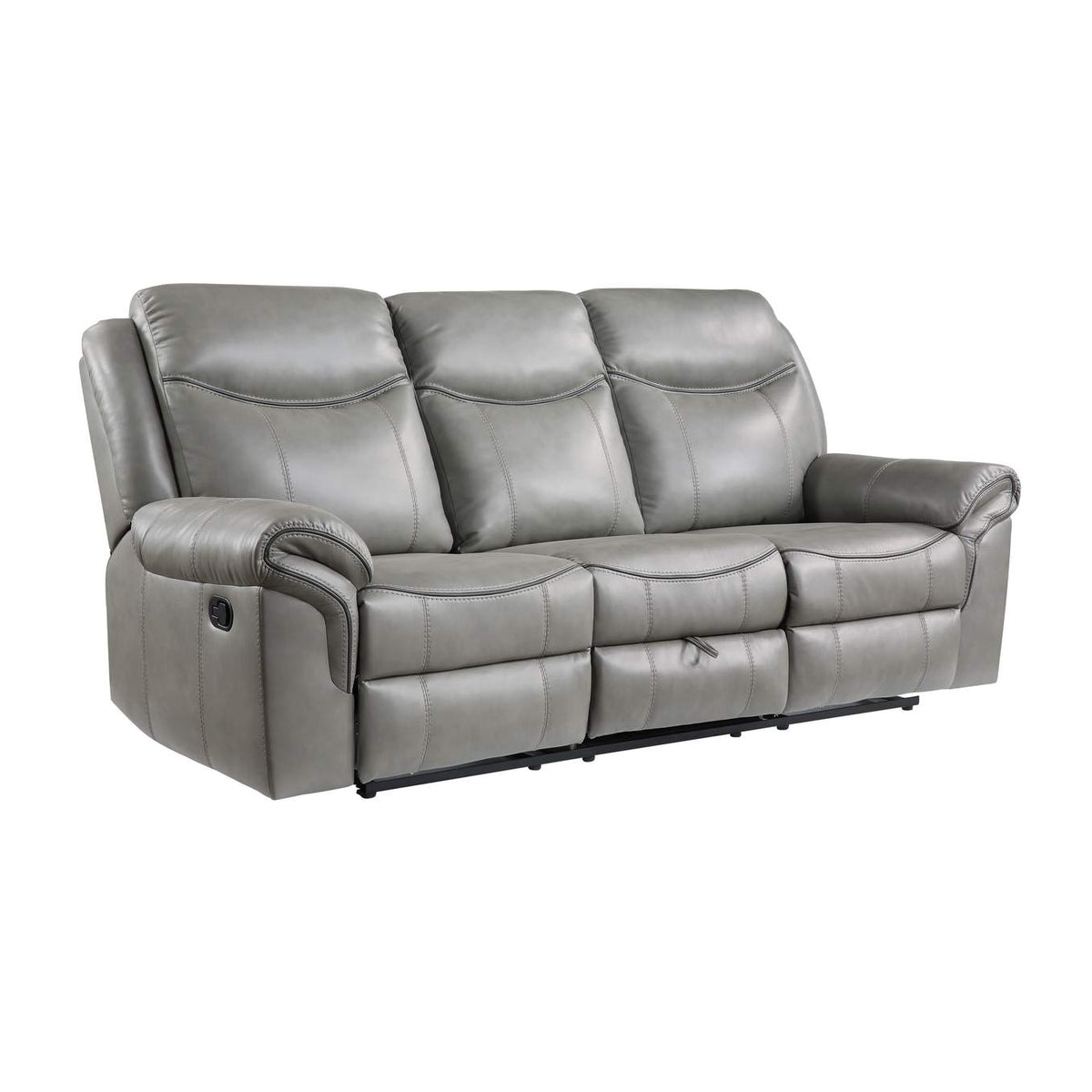 8206GRY-3 Aram Double Reclining Sofa with Center Drop-Down Cup Holders, Receptacles, Hidden Drawer and USB Ports