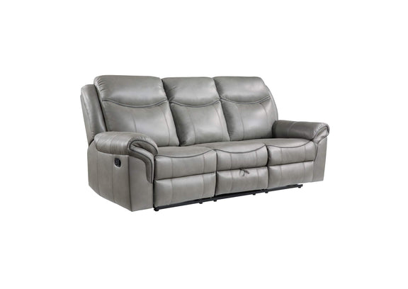 8206GRY-3 Aram Double Reclining Sofa with Center Drop-Down Cup Holders, Receptacles, Hidden Drawer and USB Ports