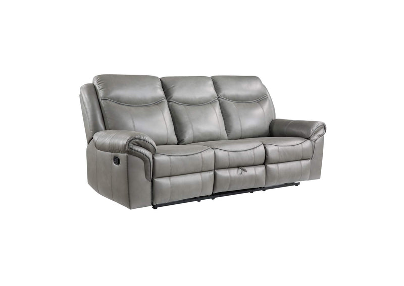 8206GRY-3 Aram Double Reclining Sofa with Center Drop-Down Cup Holders, Receptacles, Hidden Drawer and USB Ports