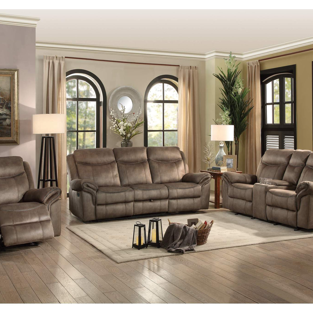 8206NF-2 Aram Double Glider Reclining Love Seat with Center Console, Receptacles and USB Ports