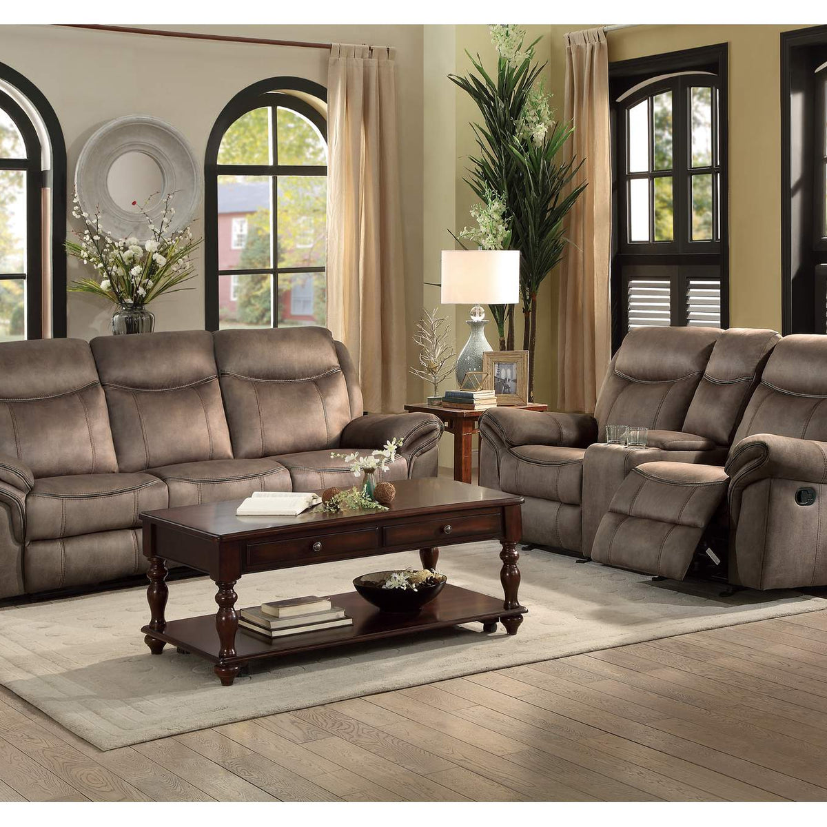 8206NF-2 Aram Double Glider Reclining Love Seat with Center Console, Receptacles and USB Ports