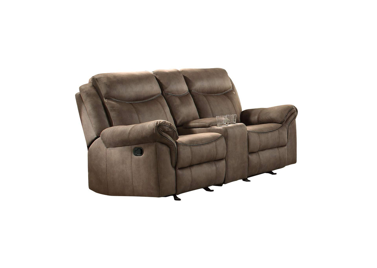 8206NF-2 Aram Double Glider Reclining Love Seat with Center Console, Receptacles and USB Ports