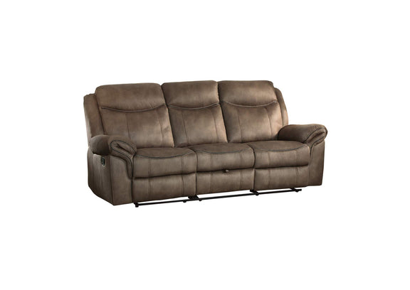 8206NF-3 Aram Double Reclining Sofa with Center Drop-Down Cup Holders, Receptacles, Hidden Drawer and USB Ports
