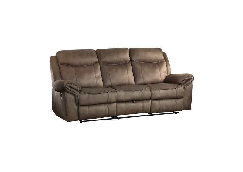 8206NF-3 Aram Double Reclining Sofa with Center Drop-Down Cup Holders, Receptacles, Hidden Drawer and USB Ports