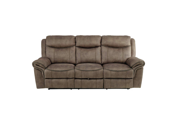 8206NF-3 Aram Double Reclining Sofa with Center Drop-Down Cup Holders, Receptacles, Hidden Drawer and USB Ports