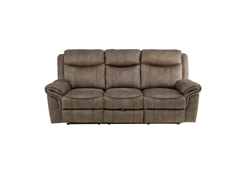 8206NF-3 Aram Double Reclining Sofa with Center Drop-Down Cup Holders, Receptacles, Hidden Drawer and USB Ports